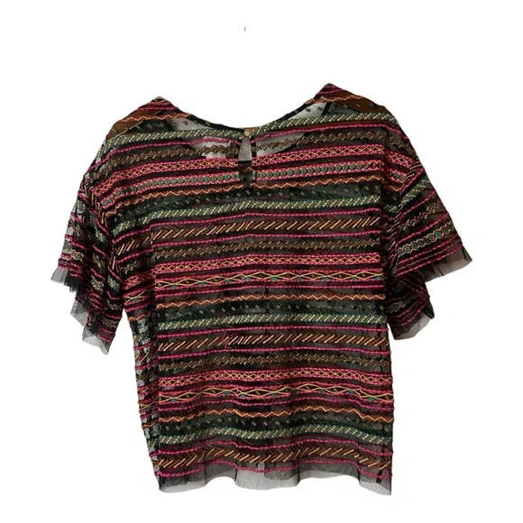Maeve by Anthropologie Naples Embroidered Mesh Blouse size L. - Picture 8 of 12